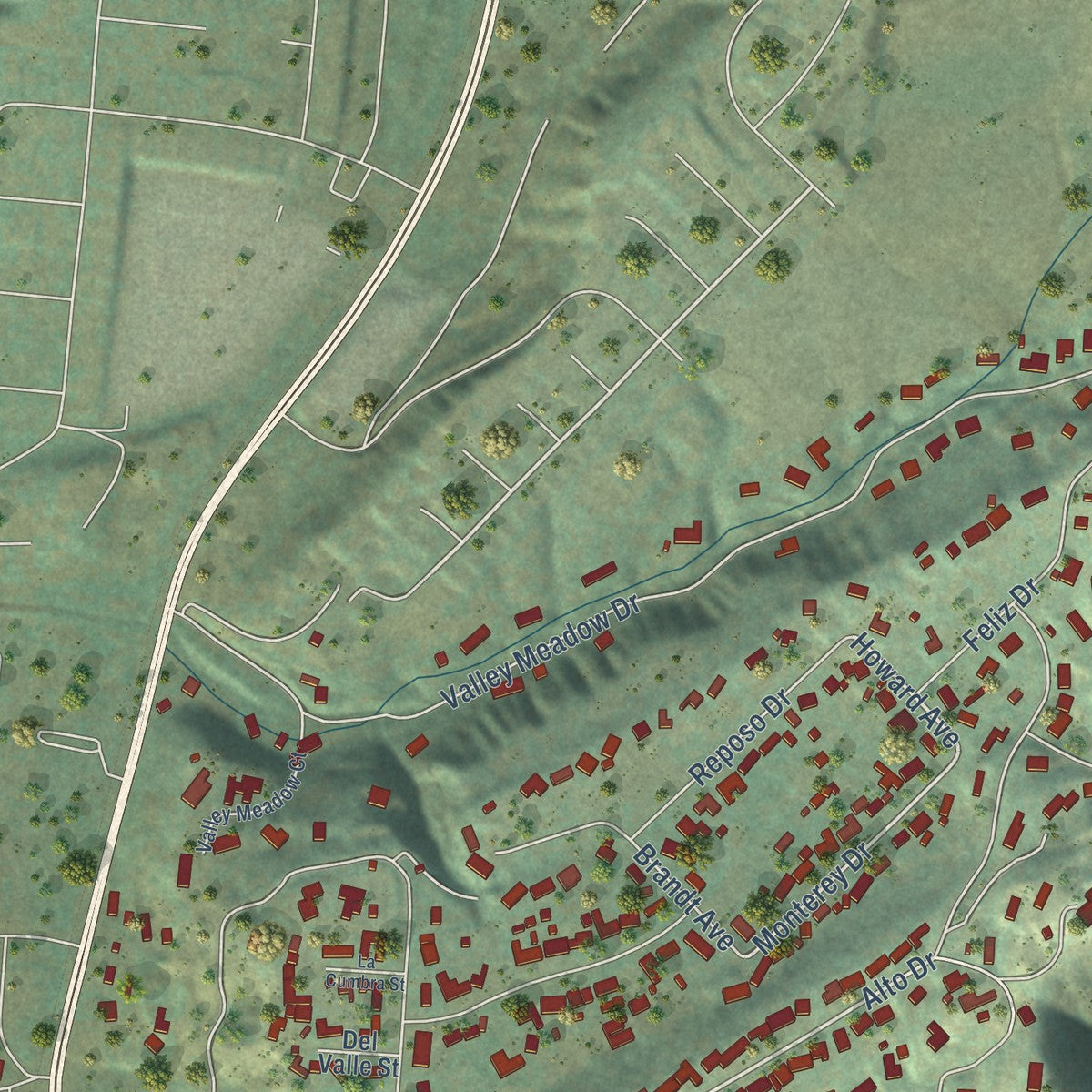 Second close-up of the map of Oak View, California print showing more streets and buildings