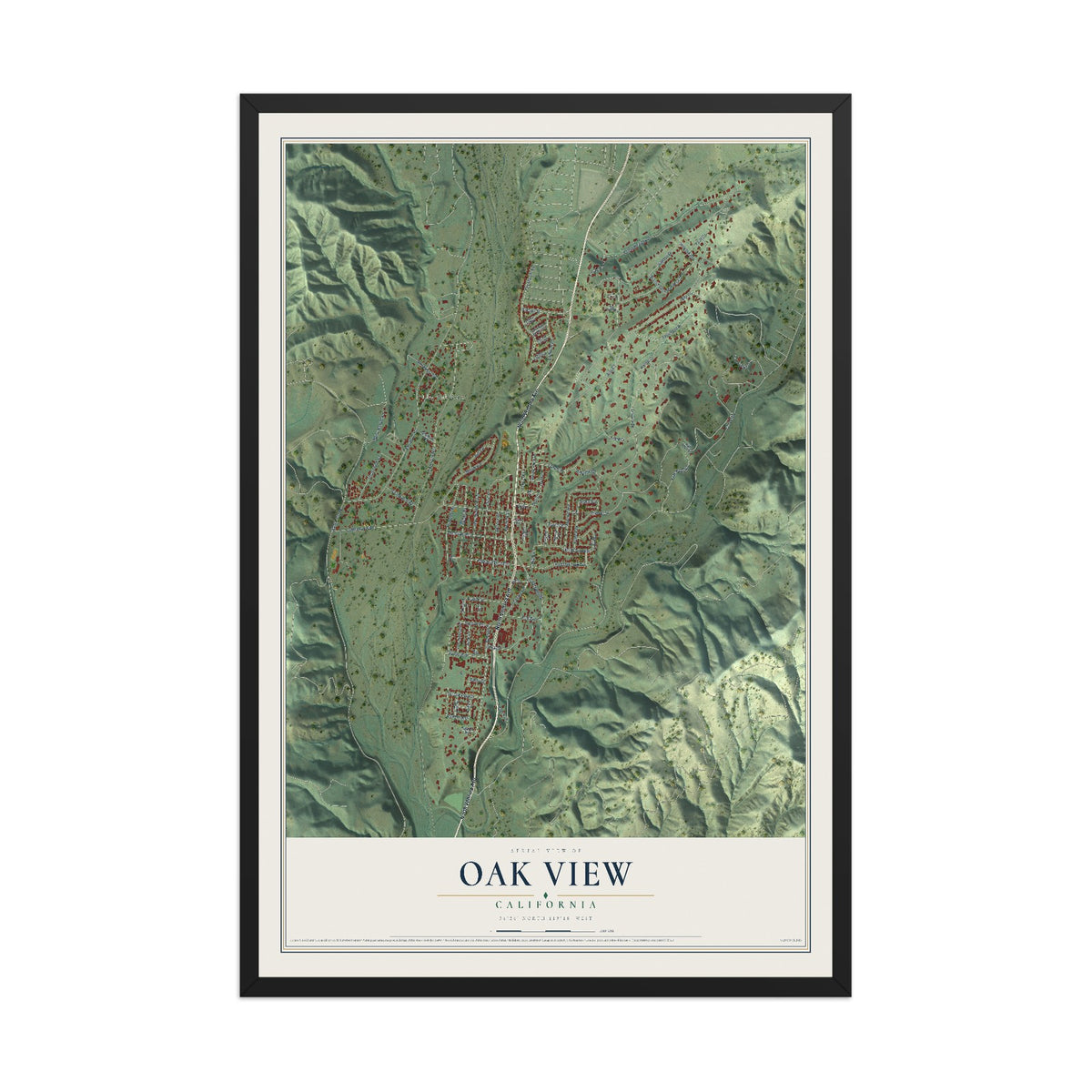 Map of Oak View, California, 12 x 18 inch print in a black wood frame