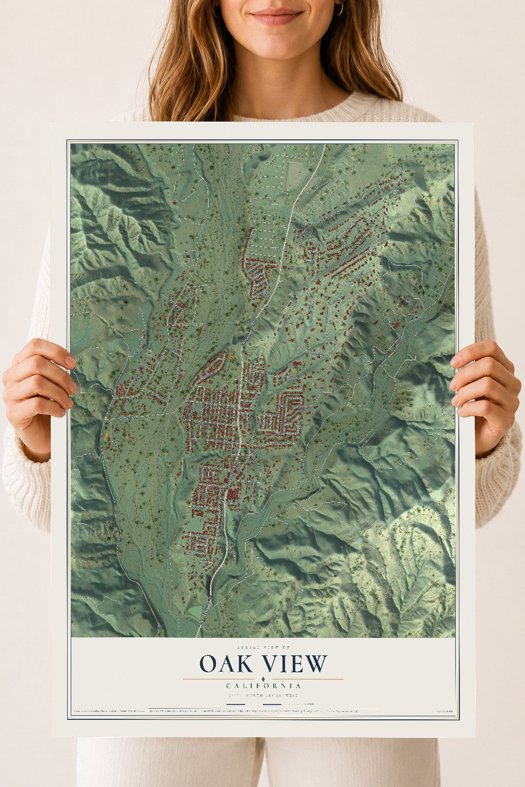 Map of Oak View, California, 18 x 24 inch unframed archival matte print