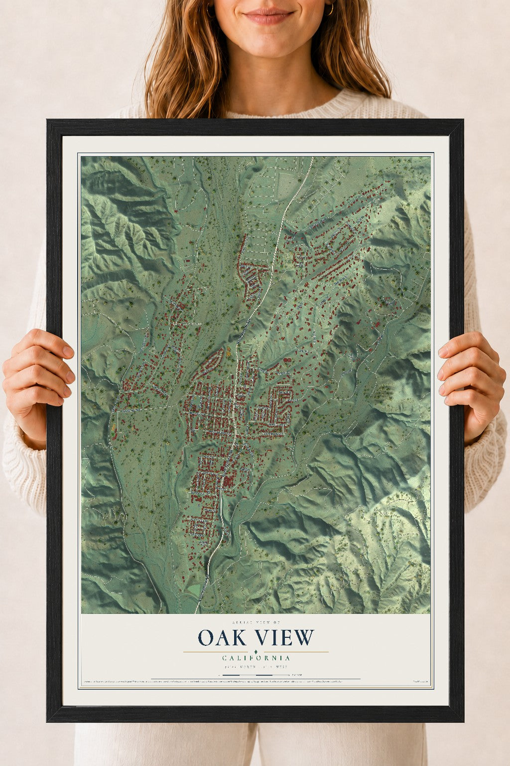 Map of Oak View, California, 18 x 24 inch print in a black wood frame