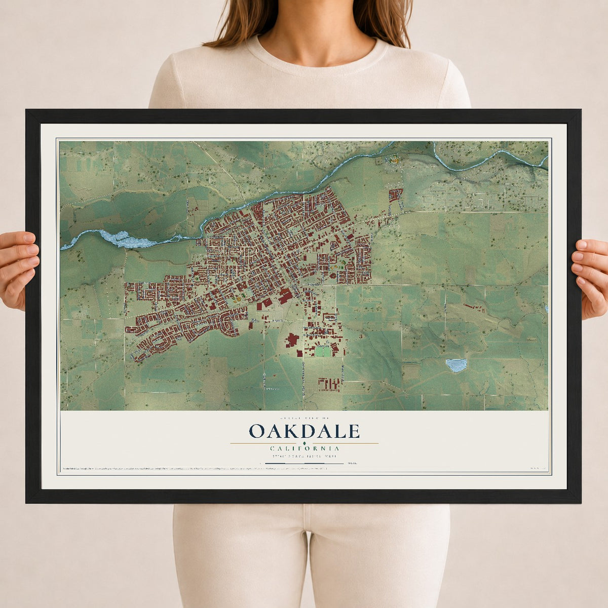 Map of Oakdale, California, 18 x 24 inch print in a black wood frame