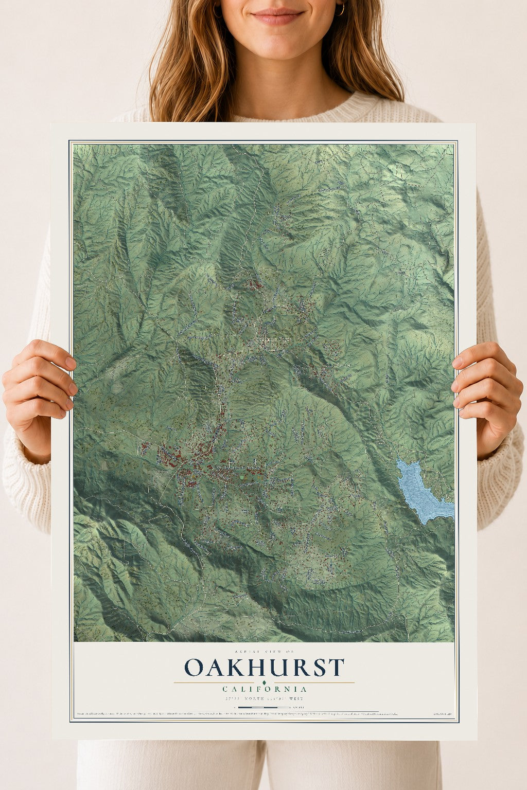 Map of Oakhurst, California, 18 x 24 inch unframed archival matte print