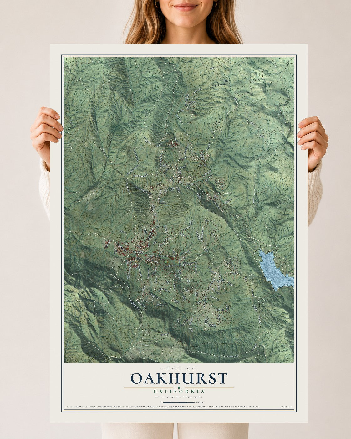 Map of Oakhurst, California, 24 x 36 inch unframed archival matte print