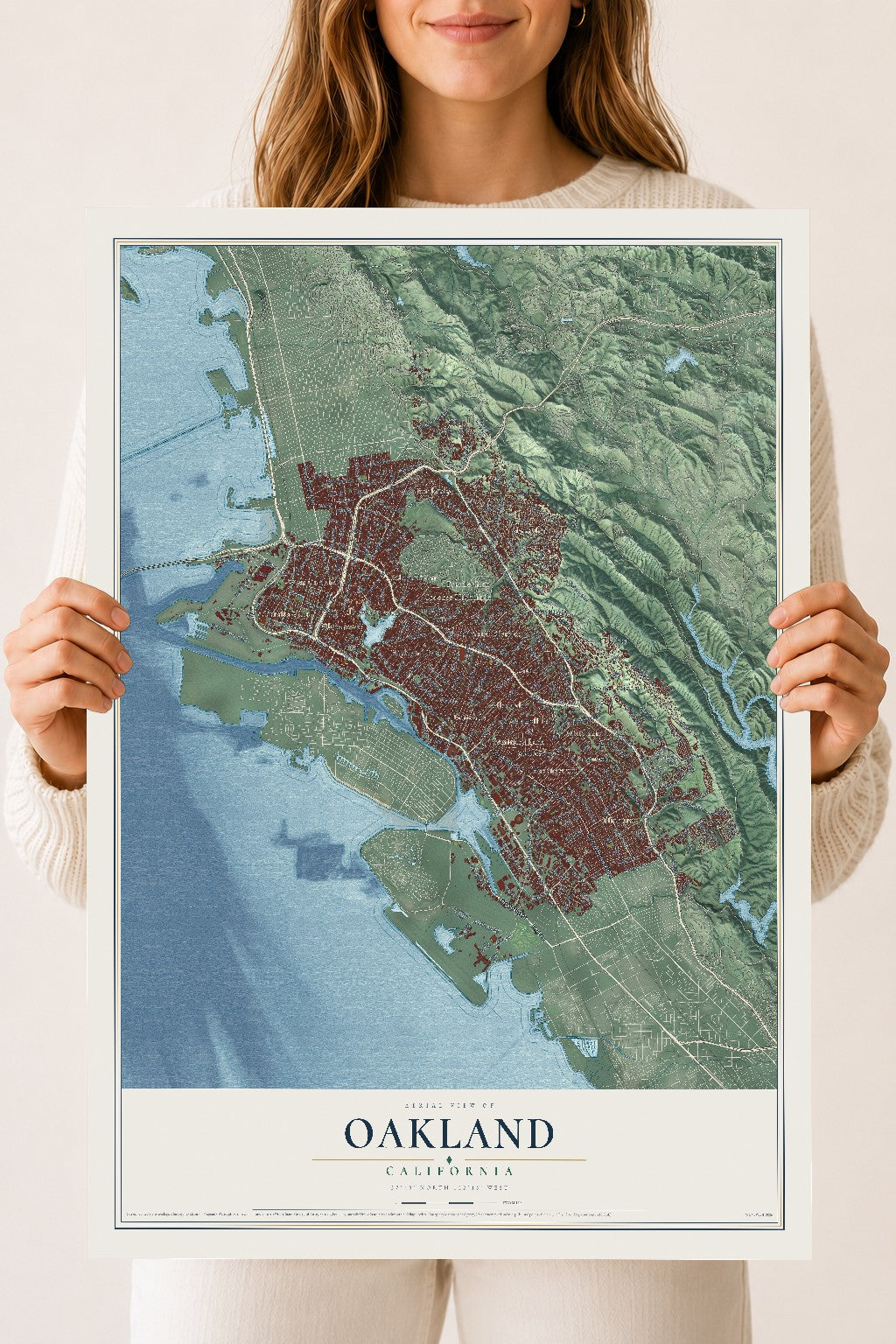 Map of Oakland, California, 18 x 24 inch unframed archival matte print