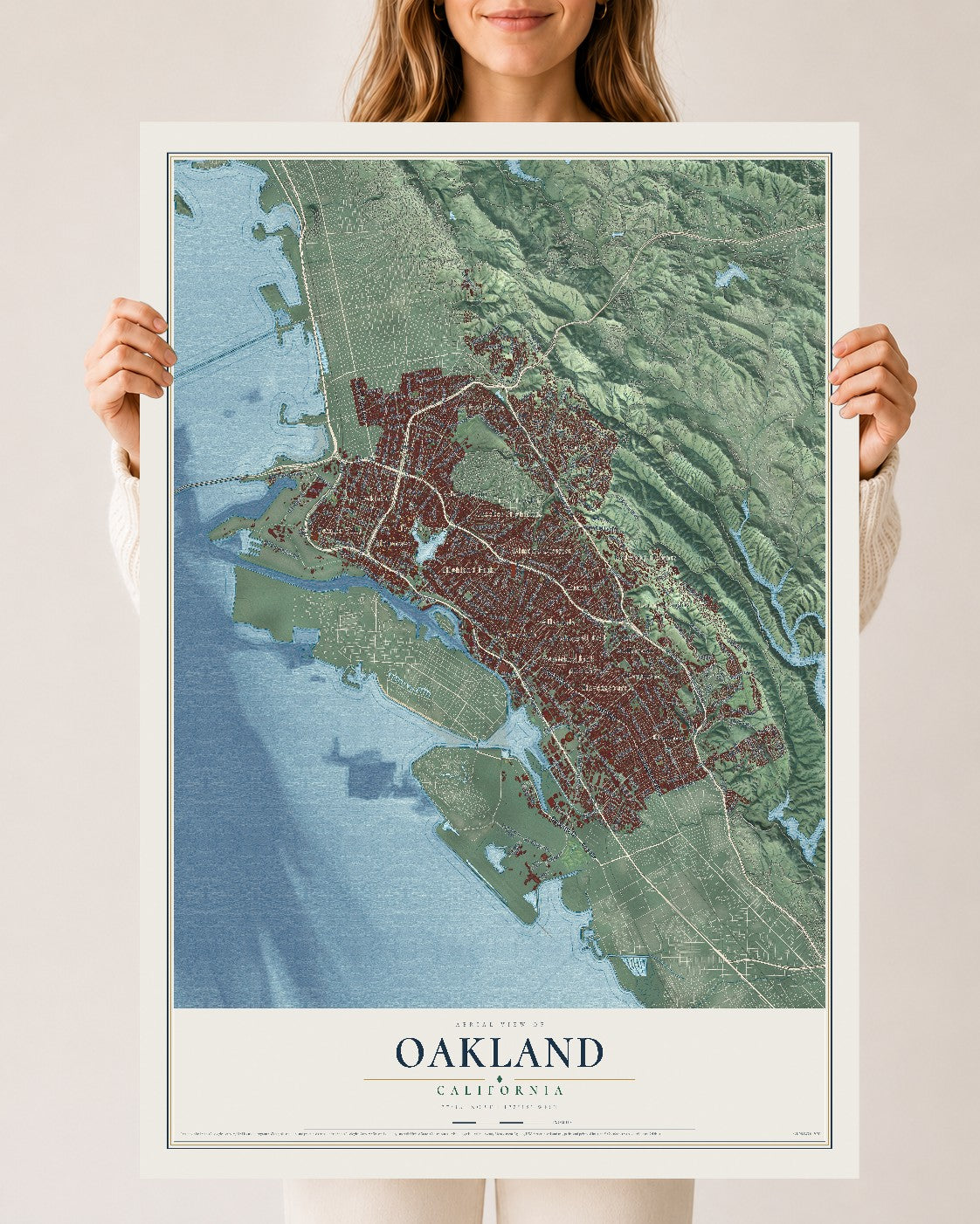 Map of Oakland, California, 24 x 36 inch unframed archival matte print