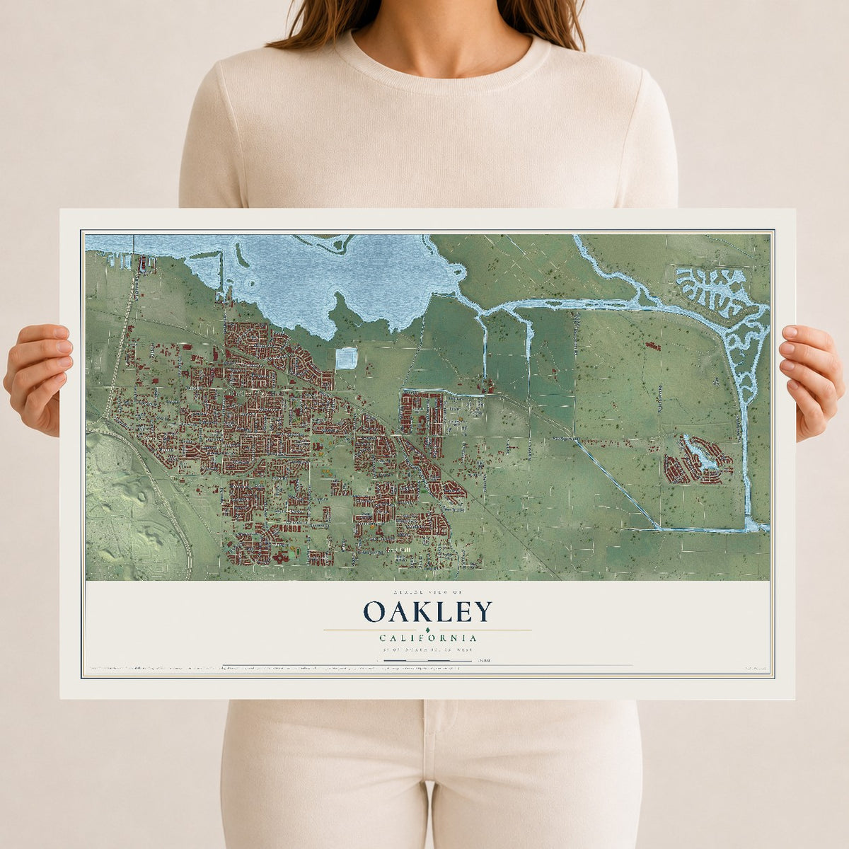 Map of Oakley, California, 12 x 18 inch unframed archival matte print
