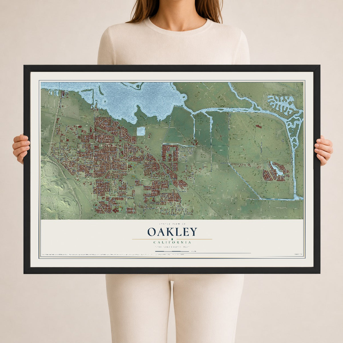 Map of Oakley, California, 24 x 36 inch print in a black wood frame