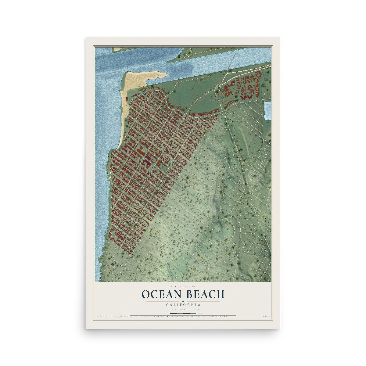 Map of Ocean Beach, California, 12 x 18 inch unframed archival matte print