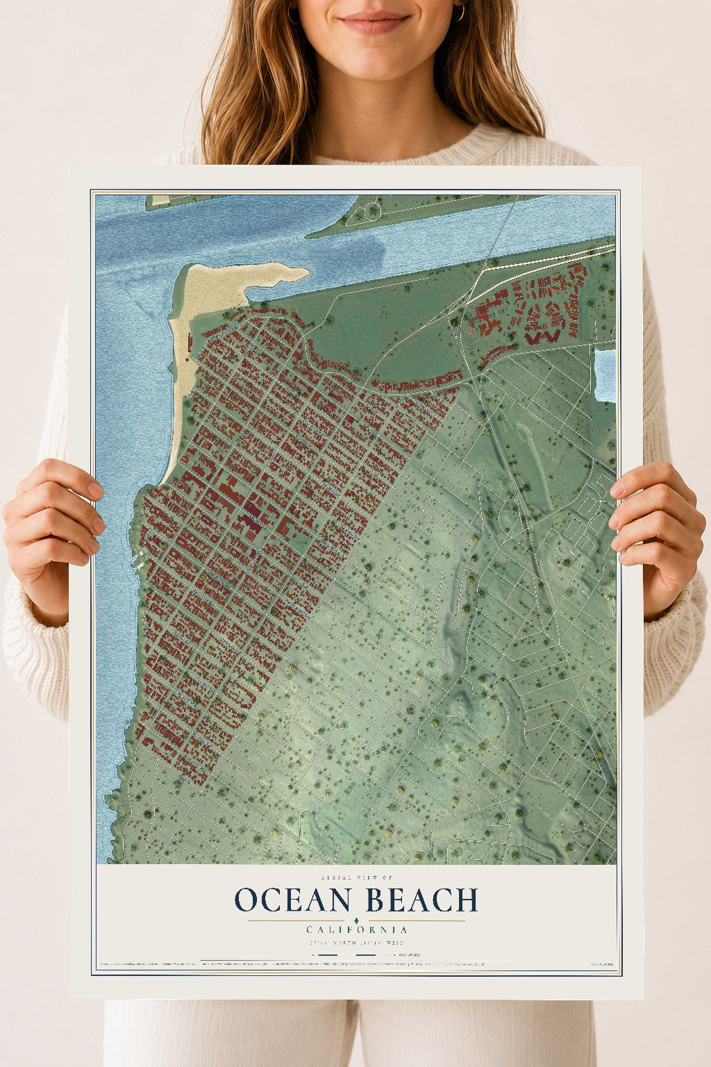 Map of Ocean Beach, California, 18 x 24 inch unframed archival matte print