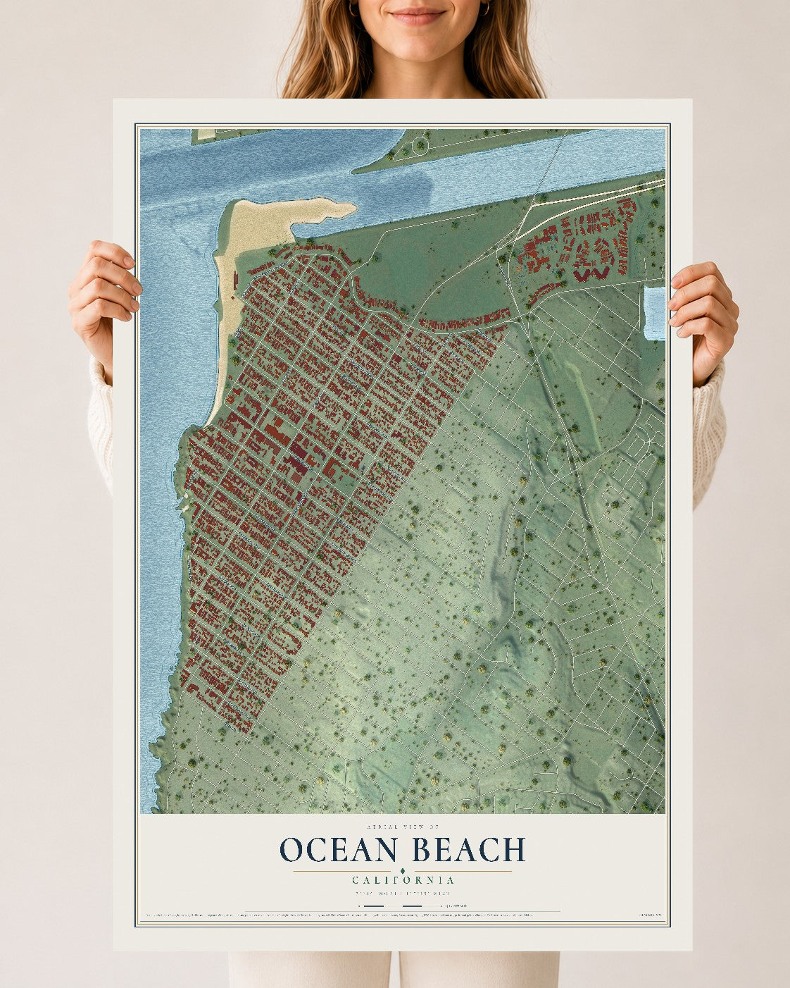 Map of Ocean Beach, California, 24 x 36 inch unframed archival matte print