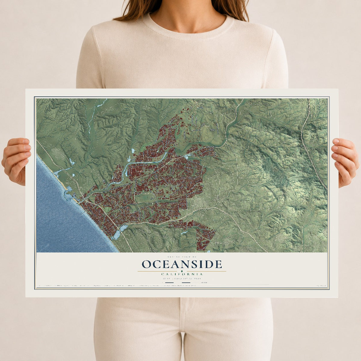 Map of Oceanside, California, 12 x 18 inch unframed archival matte print