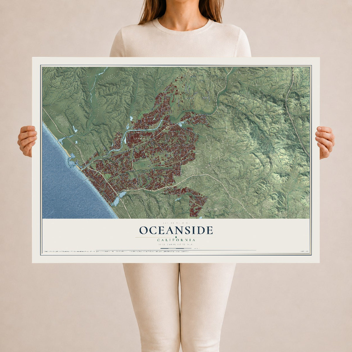 Map of Oceanside, California, 24 x 36 inch unframed archival matte print