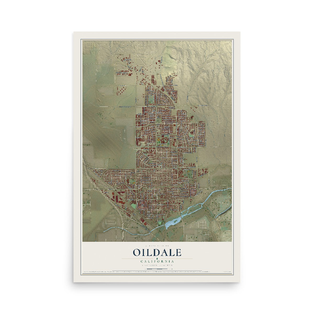 Map of Oildale, California, 12 x 18 inch unframed archival matte print