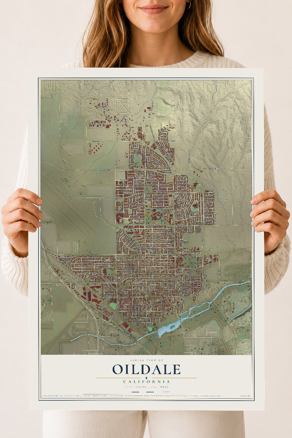Map of Oildale, California, 18 x 24 inch unframed archival matte print