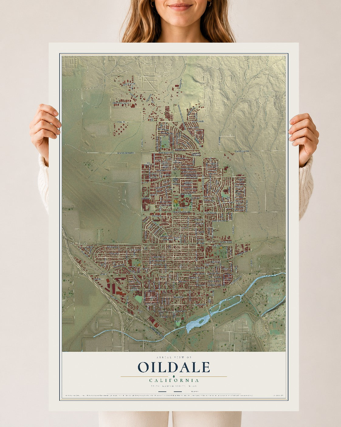 Map of Oildale, California, 24 x 36 inch unframed archival matte print