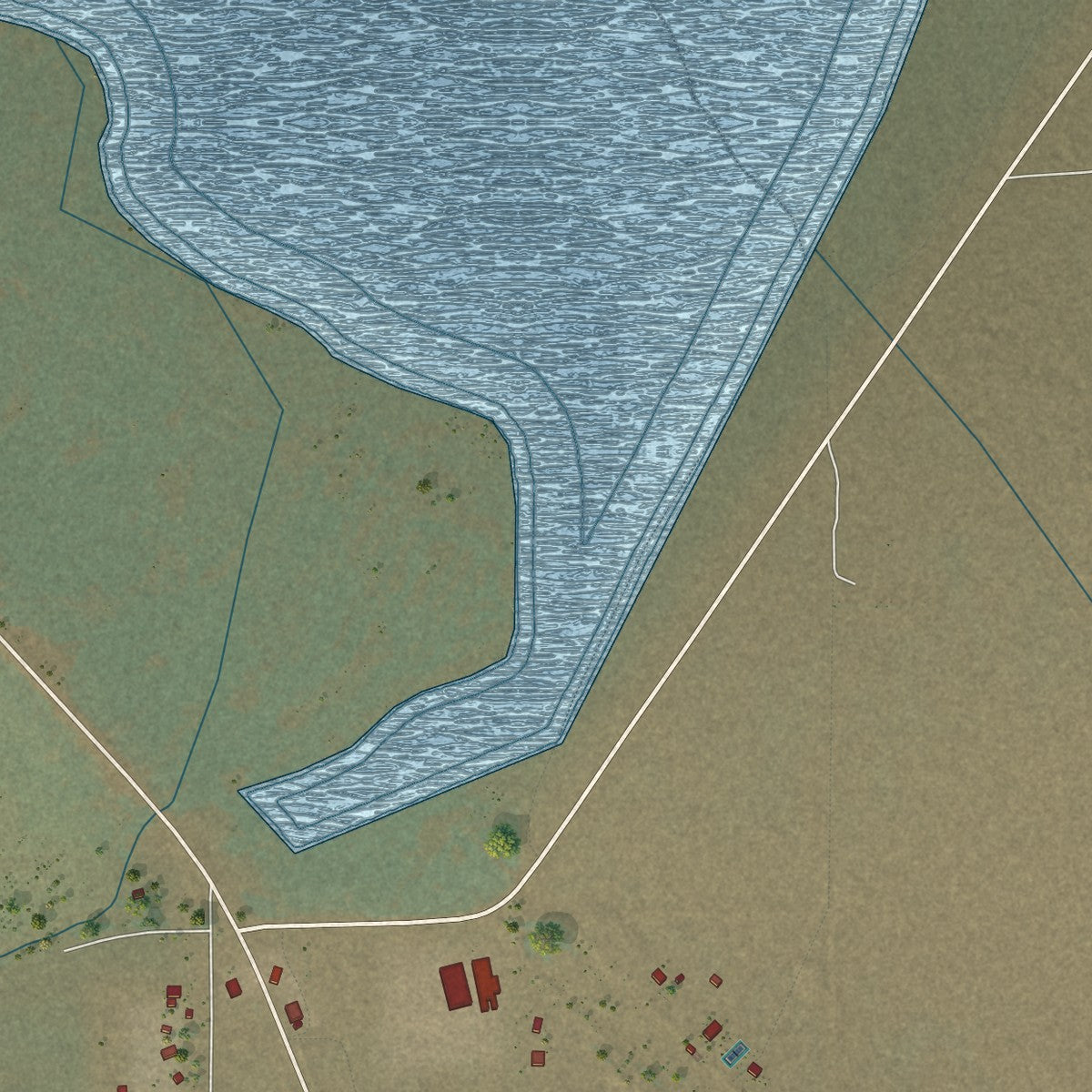 Close-up of the map of Olancha, California print showing street and building detail