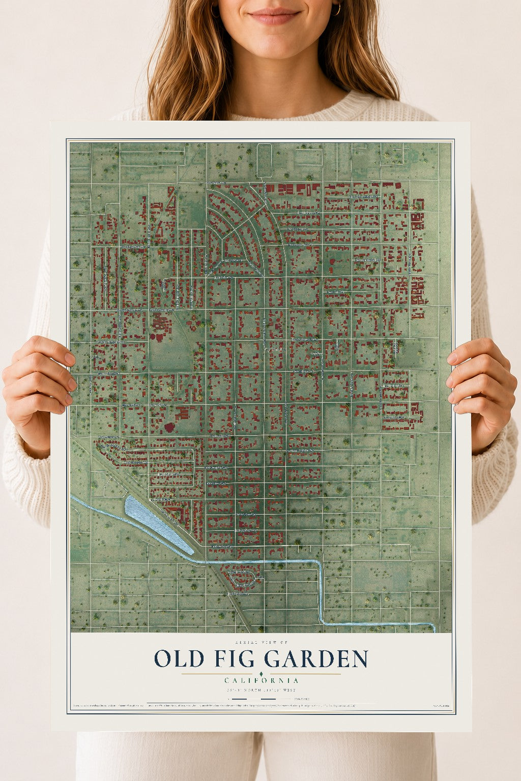 Map of Old Fig Garden, California, 18 x 24 inch unframed archival matte print