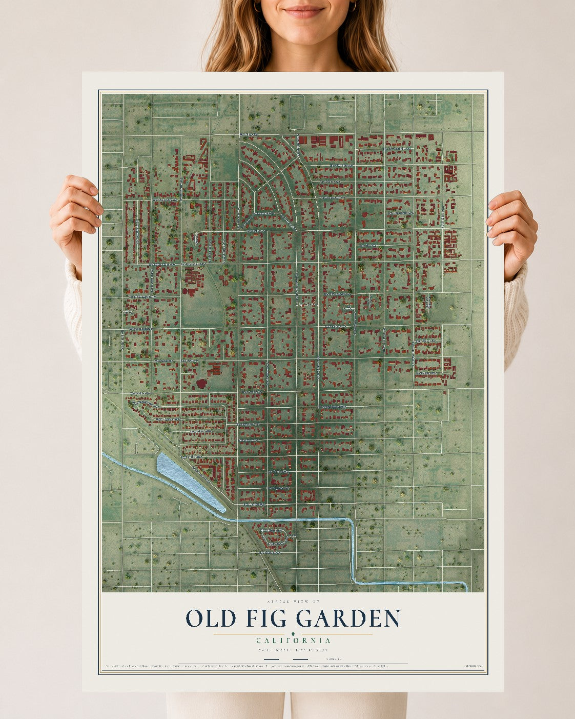 Map of Old Fig Garden, California, 24 x 36 inch unframed archival matte print