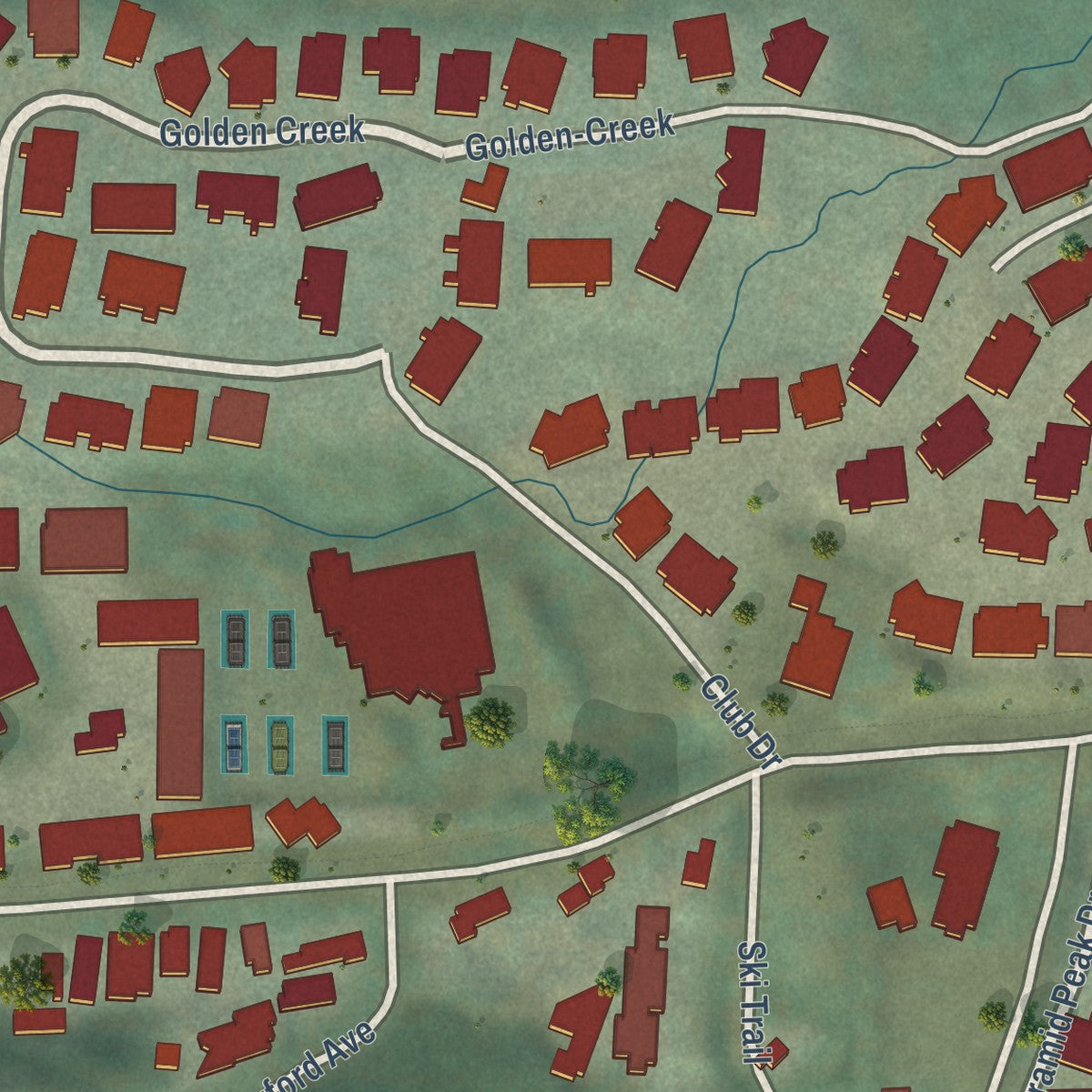 Close-up of the map of Old Mammoth, California print showing street and building detail