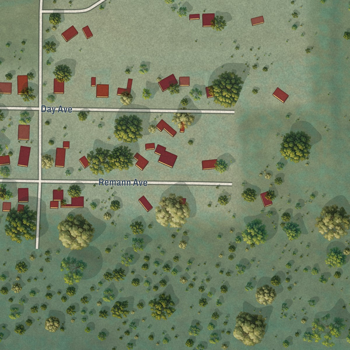 Close-up of the map of Old Station, California print showing street and building detail