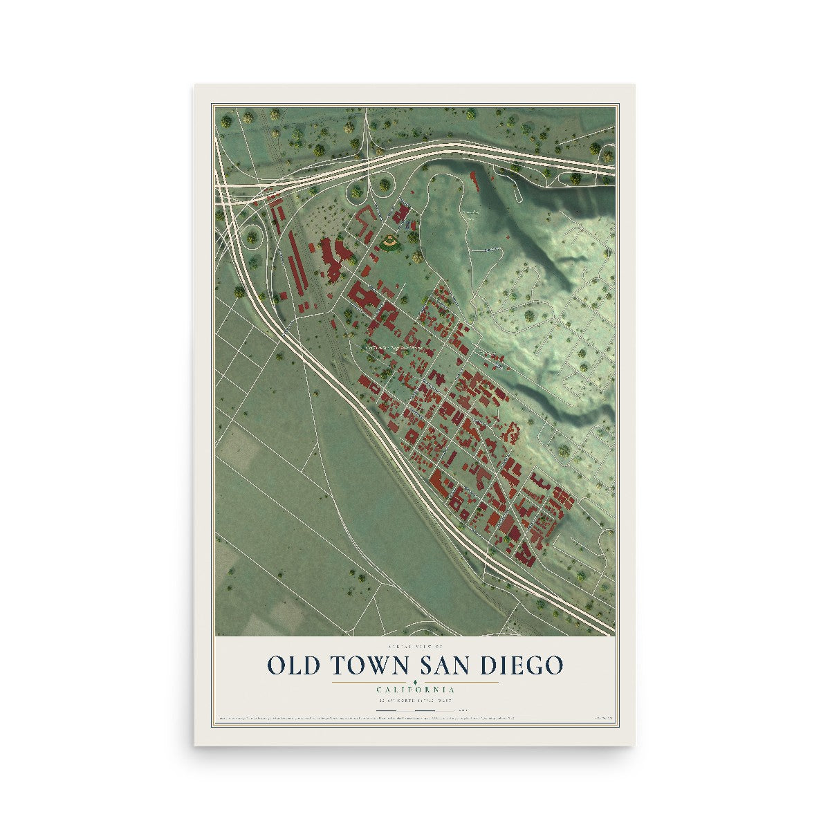 Map of Old Town San Diego, California, 12 x 18 inch unframed archival matte print