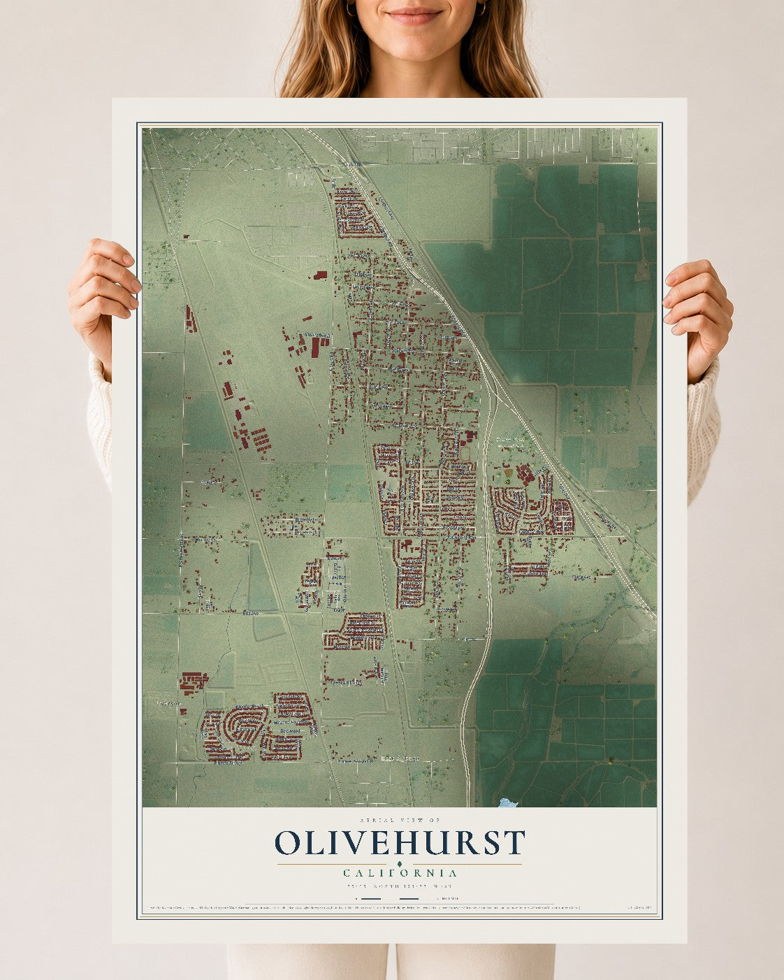 Map of Olivehurst, California, 24 x 36 inch unframed archival matte print