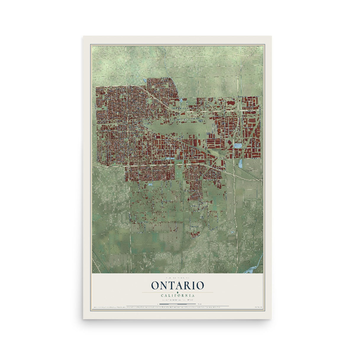 Map of Ontario, California, 12 x 18 inch unframed archival matte print
