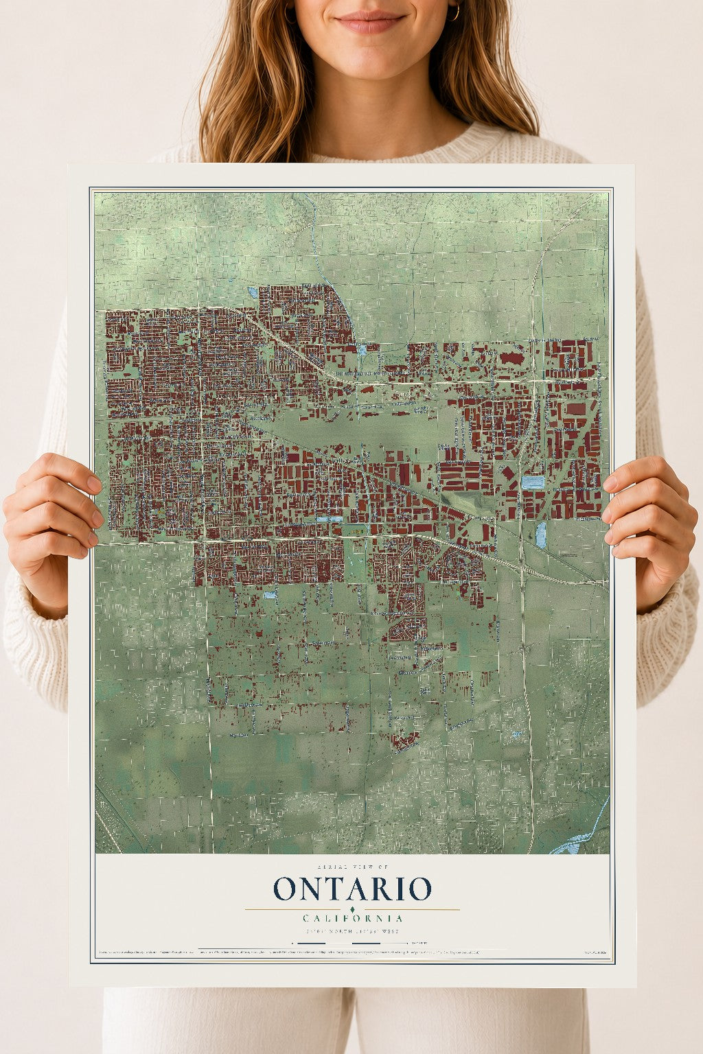 Map of Ontario, California, 18 x 24 inch unframed archival matte print