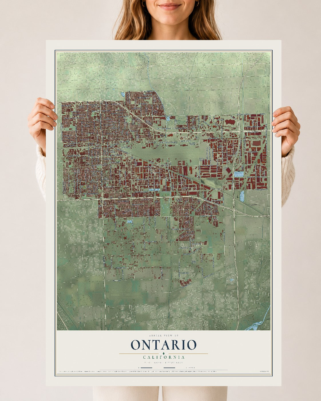 Map of Ontario, California, 24 x 36 inch unframed archival matte print
