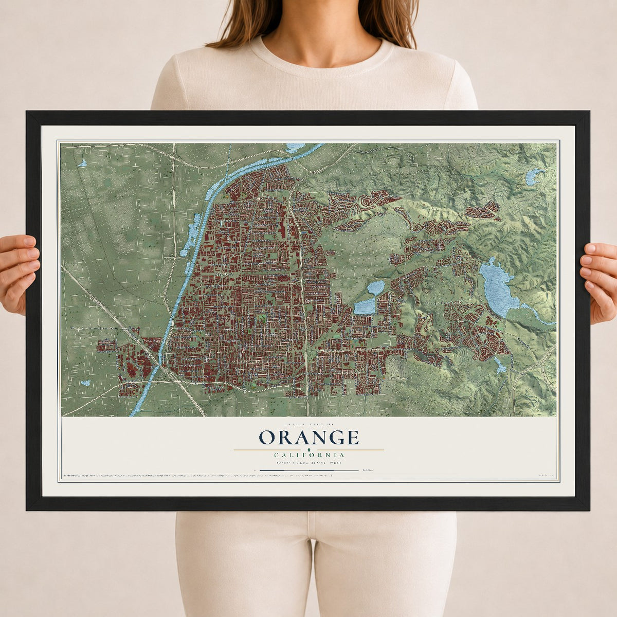 Map of Orange, California, 18 x 24 inch print in a black wood frame