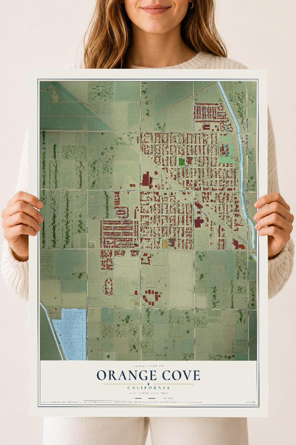 Map of Orange Cove, California, 18 x 24 inch unframed archival matte print