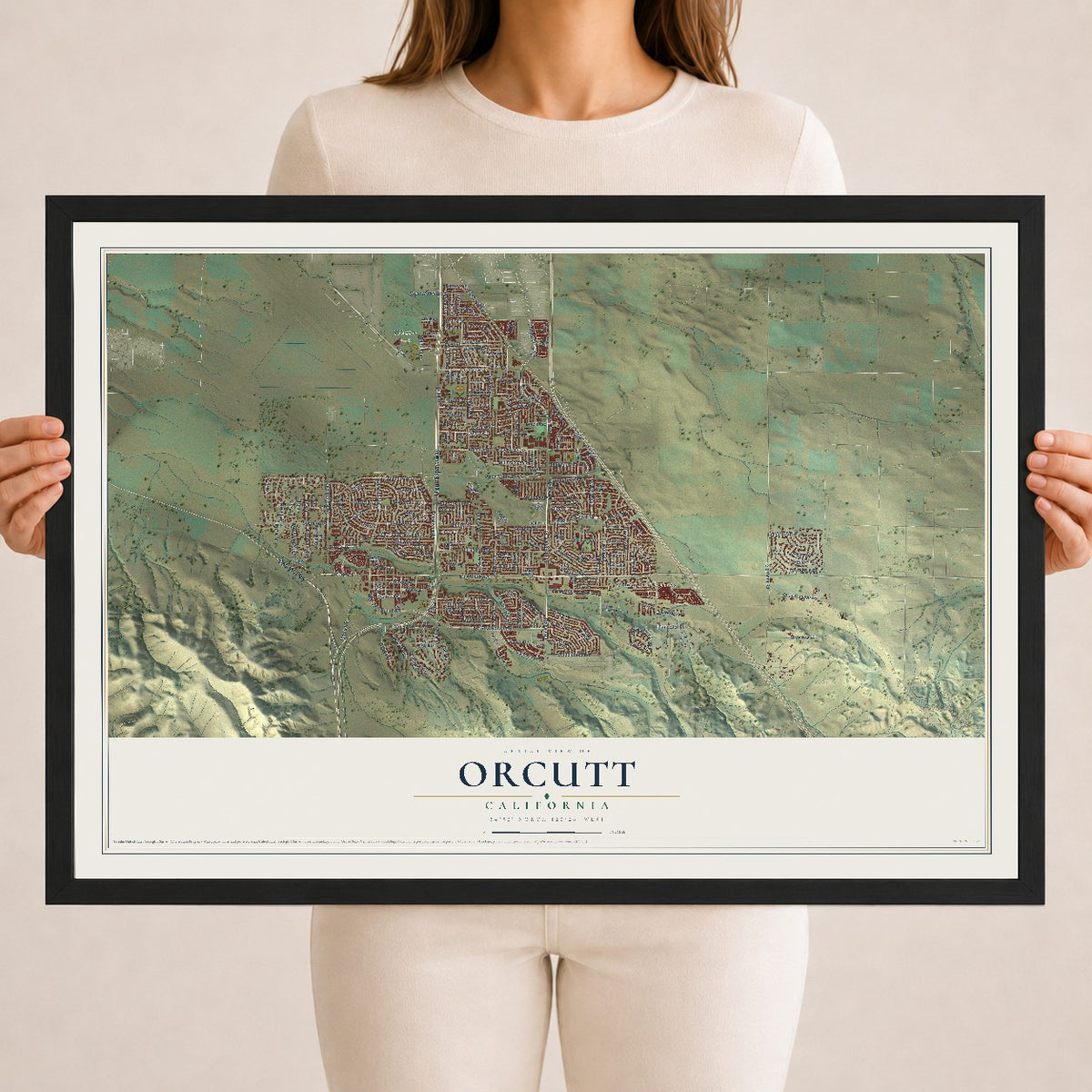 Map of Orcutt, California, 18 x 24 inch print in a black wood frame