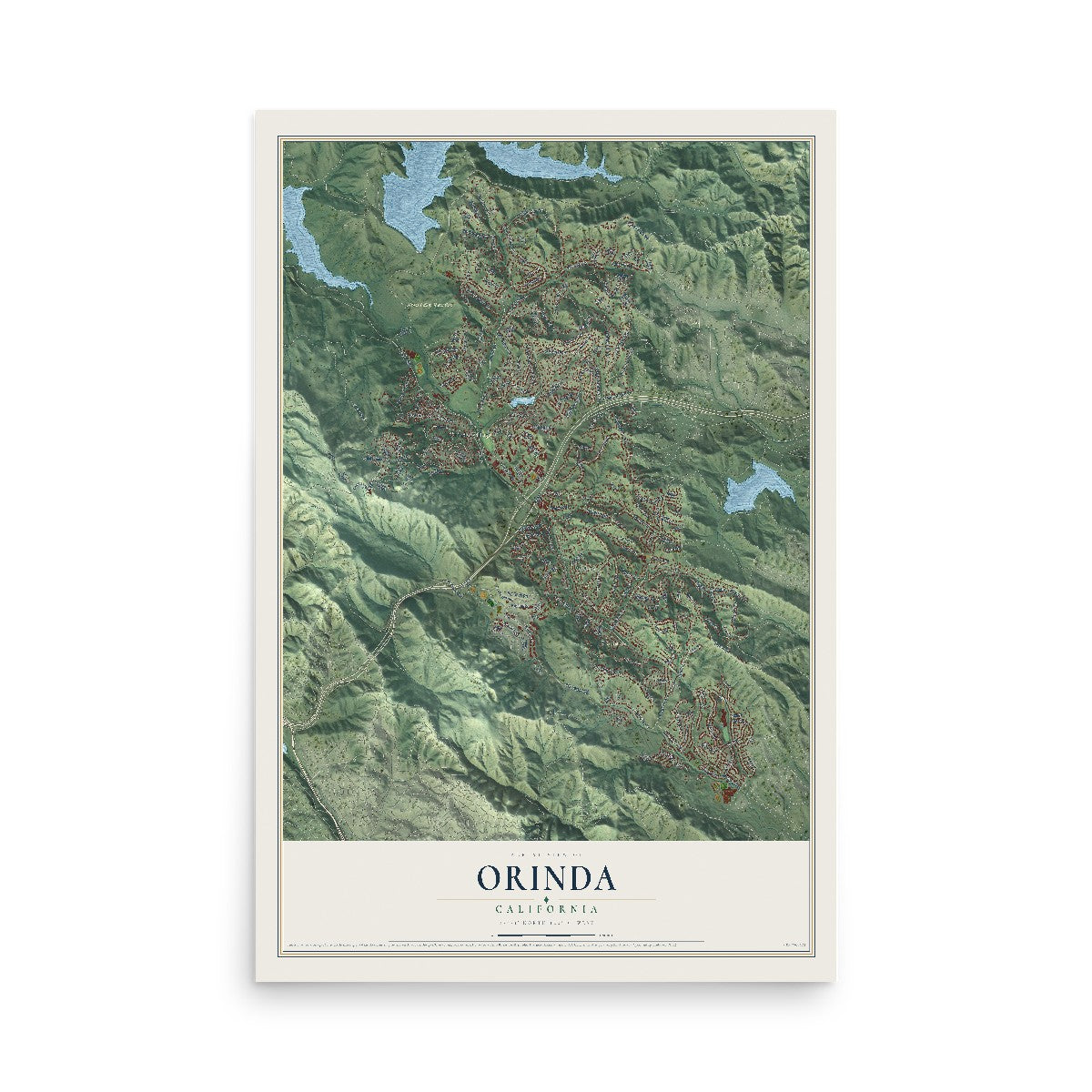 Map of Orinda, California, 12 x 18 inch unframed archival matte print