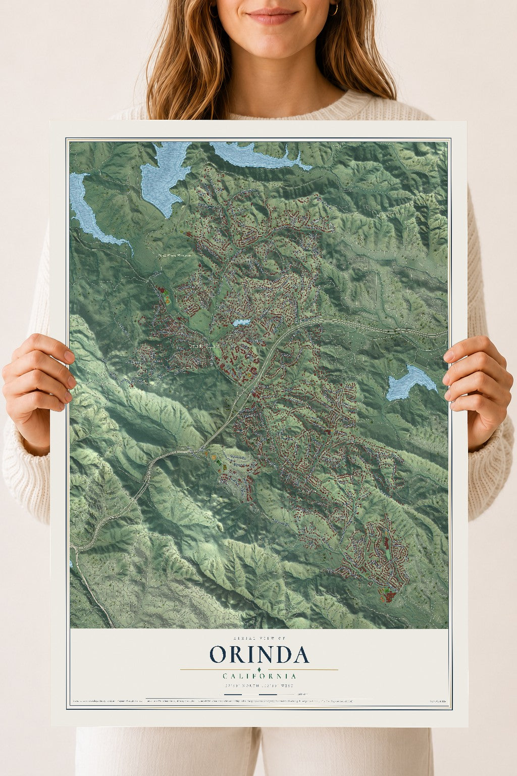 Map of Orinda, California, 18 x 24 inch unframed archival matte print