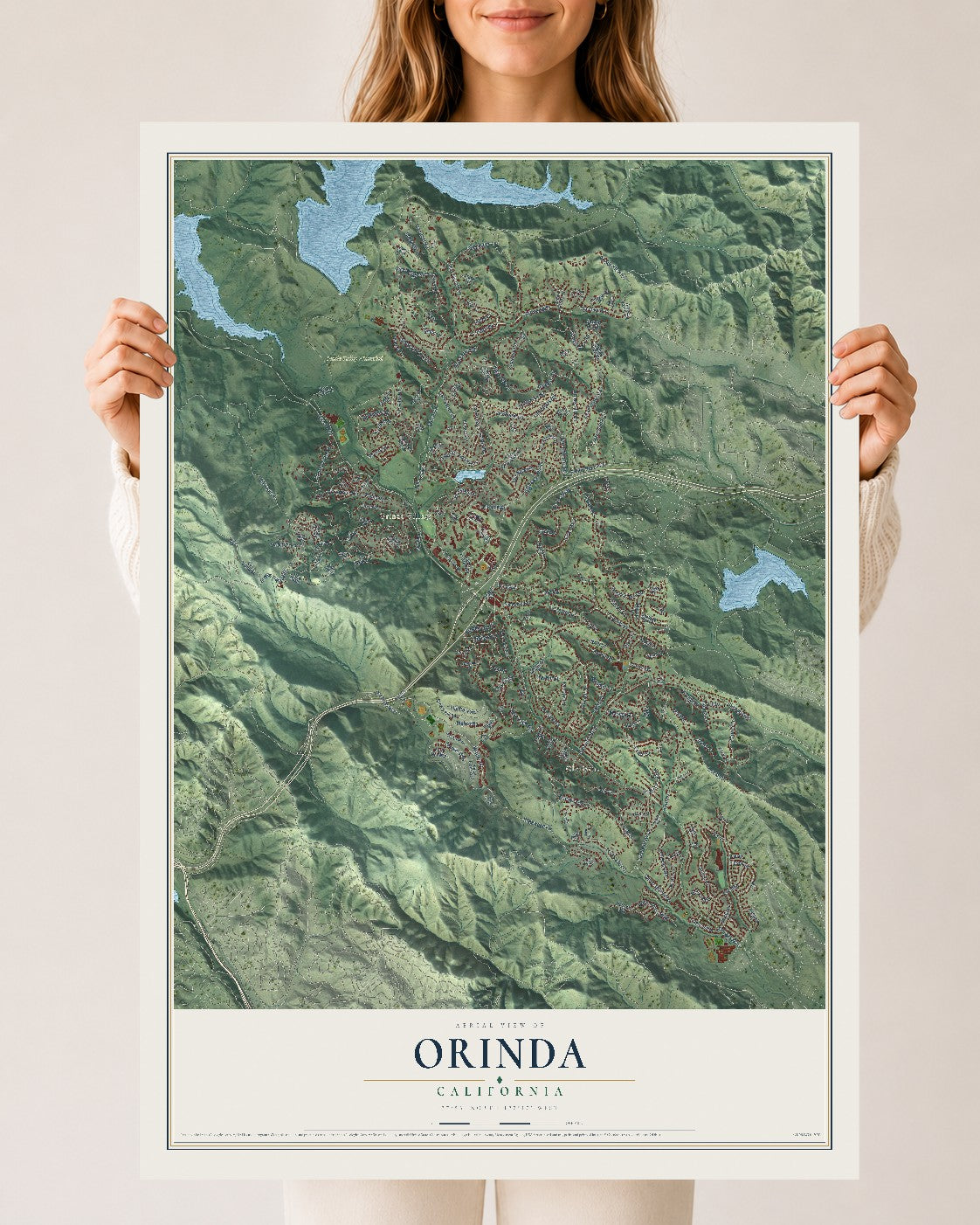 Map of Orinda, California, 24 x 36 inch unframed archival matte print
