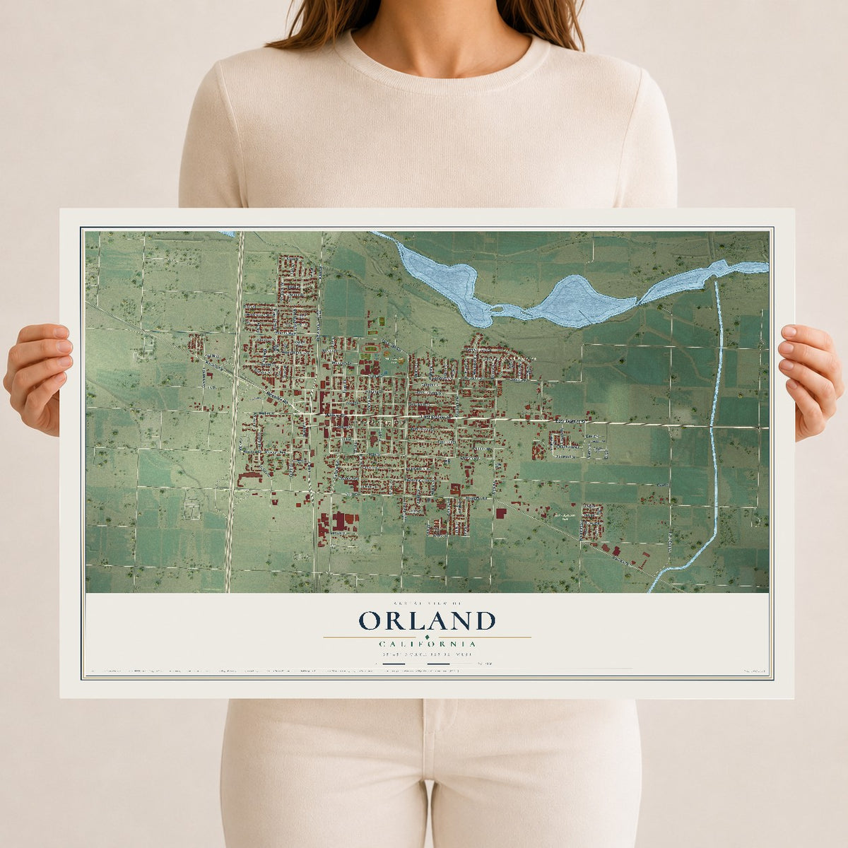 Map of Orland, California, 12 x 18 inch unframed archival matte print