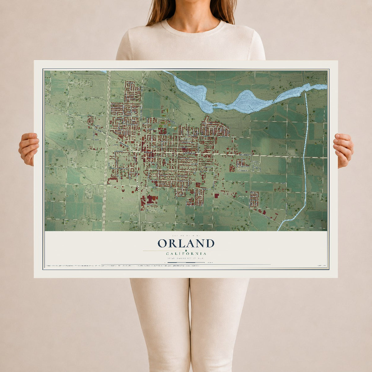 Map of Orland, California, 24 x 36 inch unframed archival matte print
