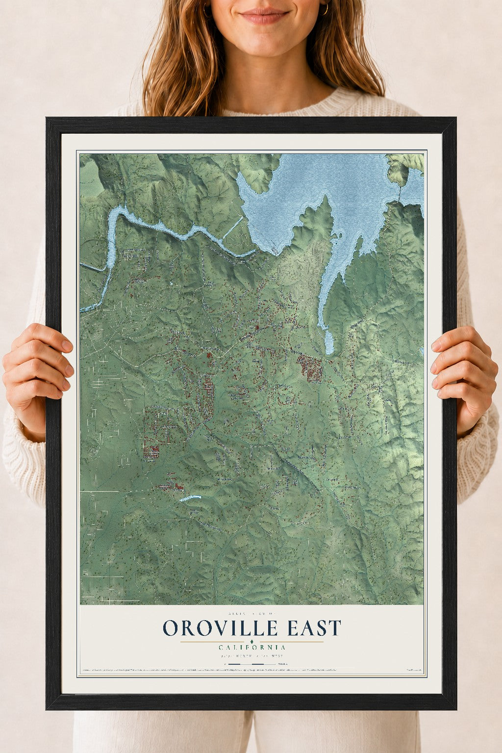 Map of Oroville East, California, 18 x 24 inch print in a black wood frame