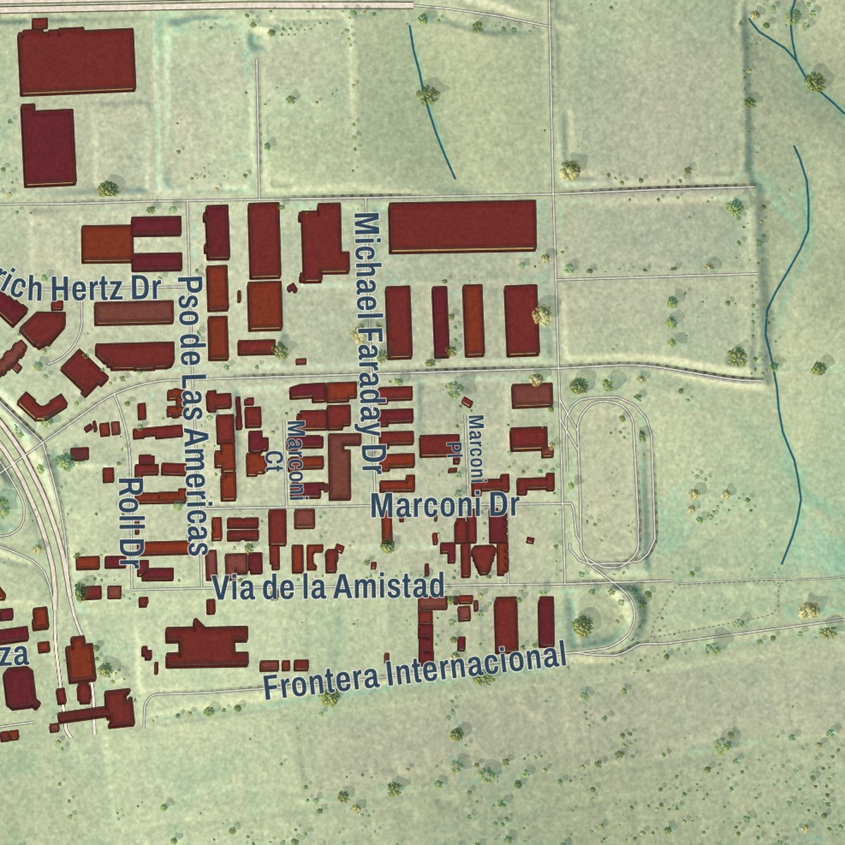 Close-up of the map of Otay Mesa, California print showing street and building detail