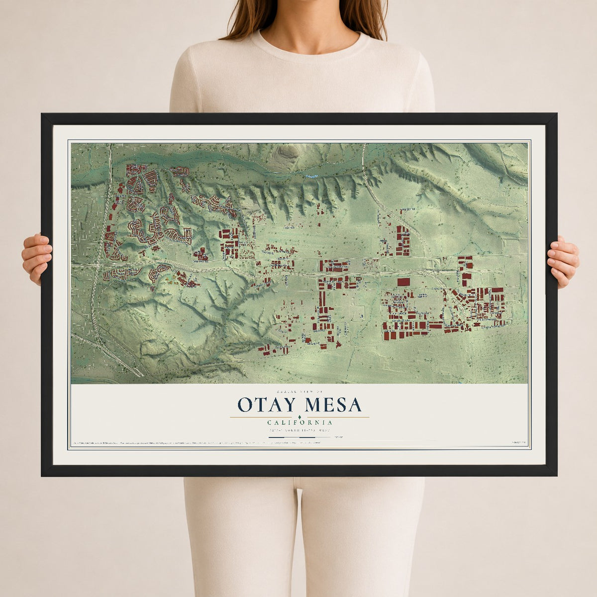 Map of Otay Mesa, California, 24 x 36 inch print in a black wood frame