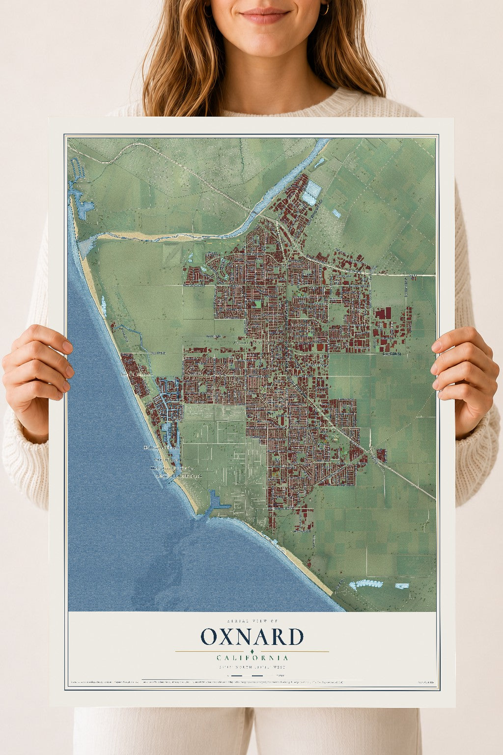 Map of Oxnard, California, 18 x 24 inch unframed archival matte print