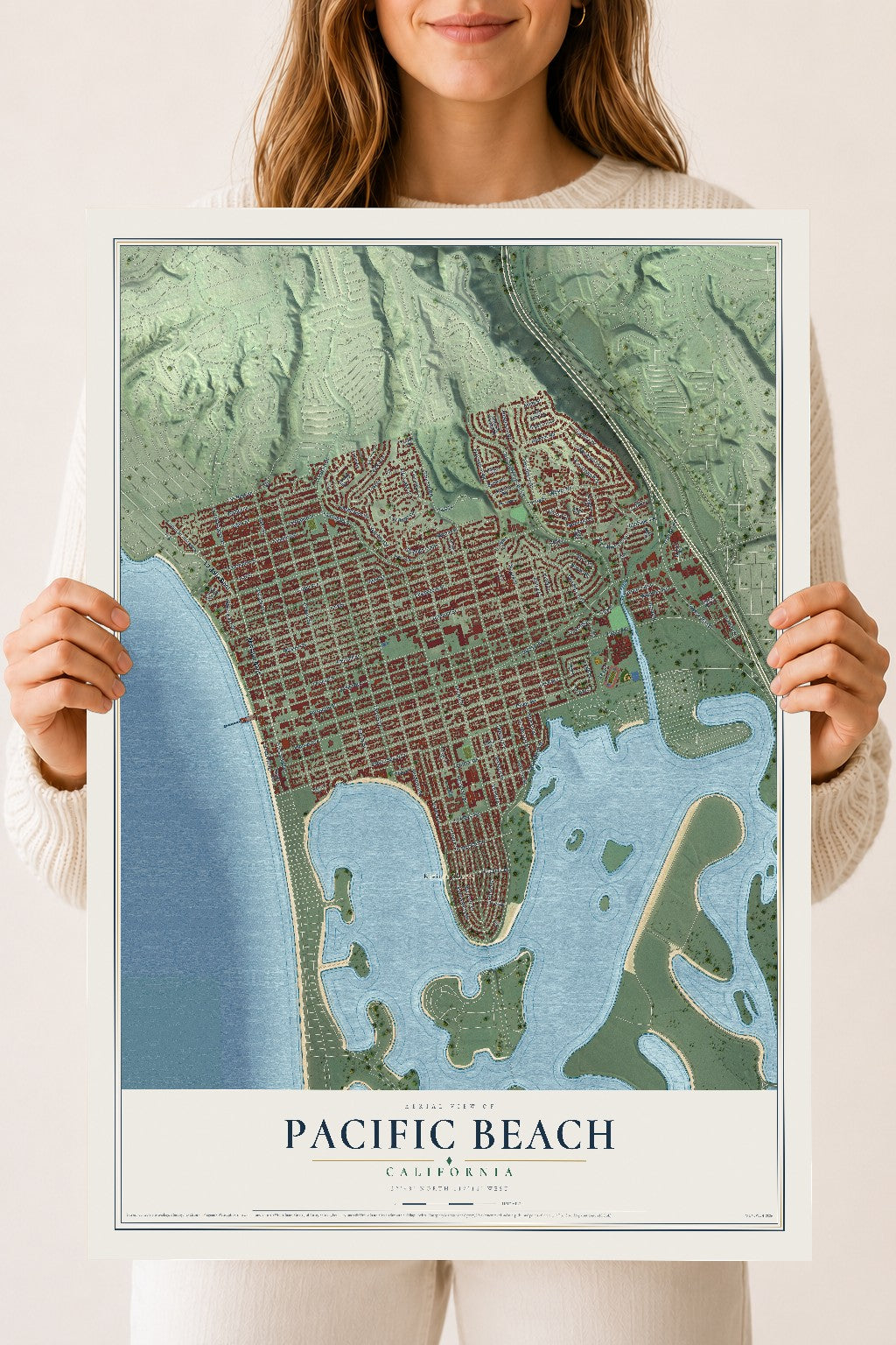 Map of Pacific Beach, California, 18 x 24 inch unframed archival matte print