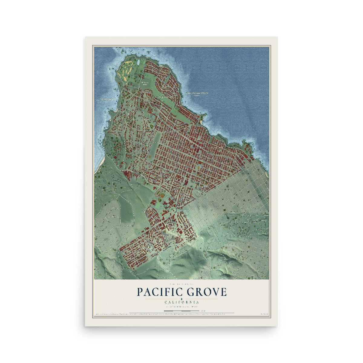 Map of Pacific Grove, California, 12 x 18 inch unframed archival matte print