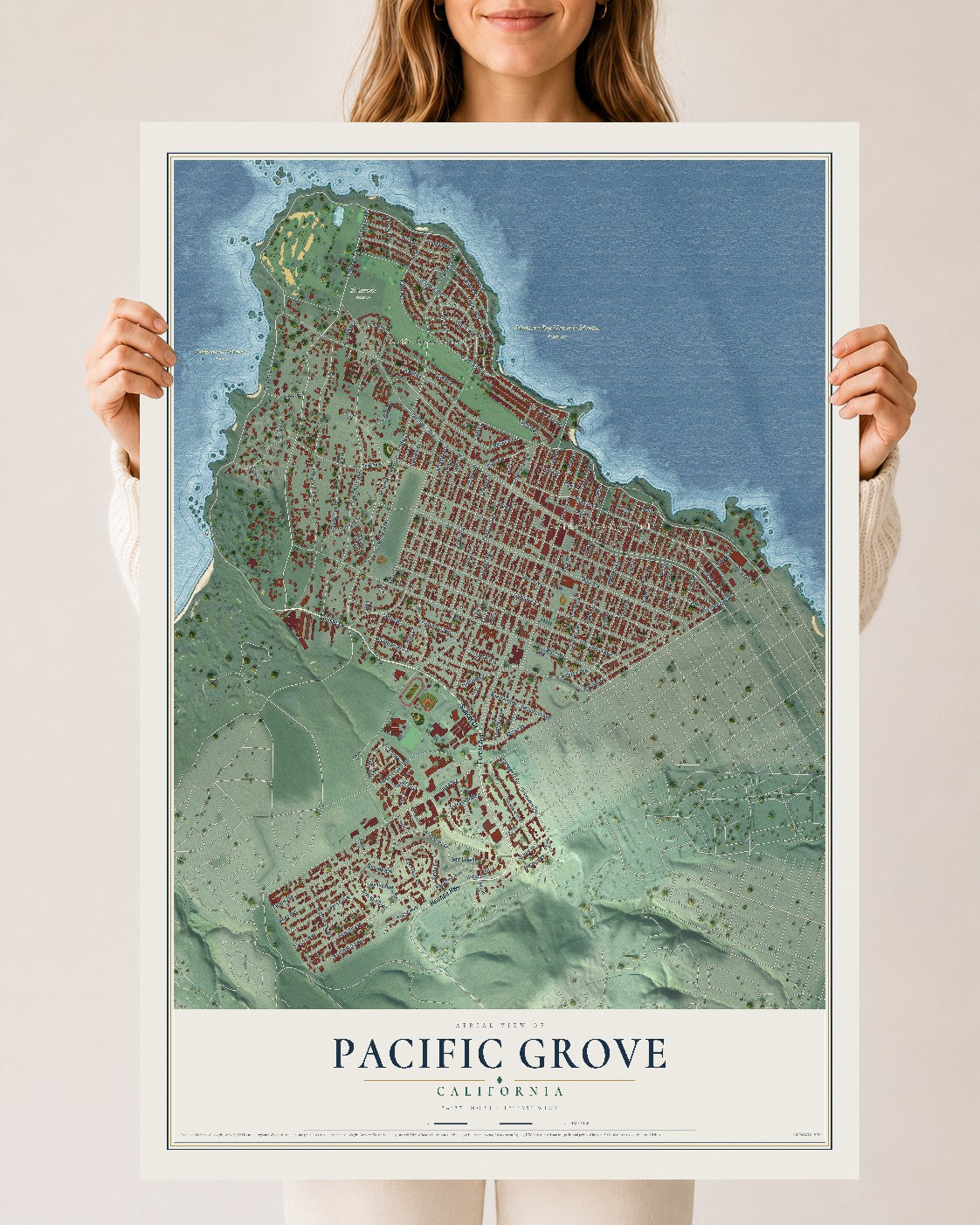 Map of Pacific Grove, California, 24 x 36 inch unframed archival matte print