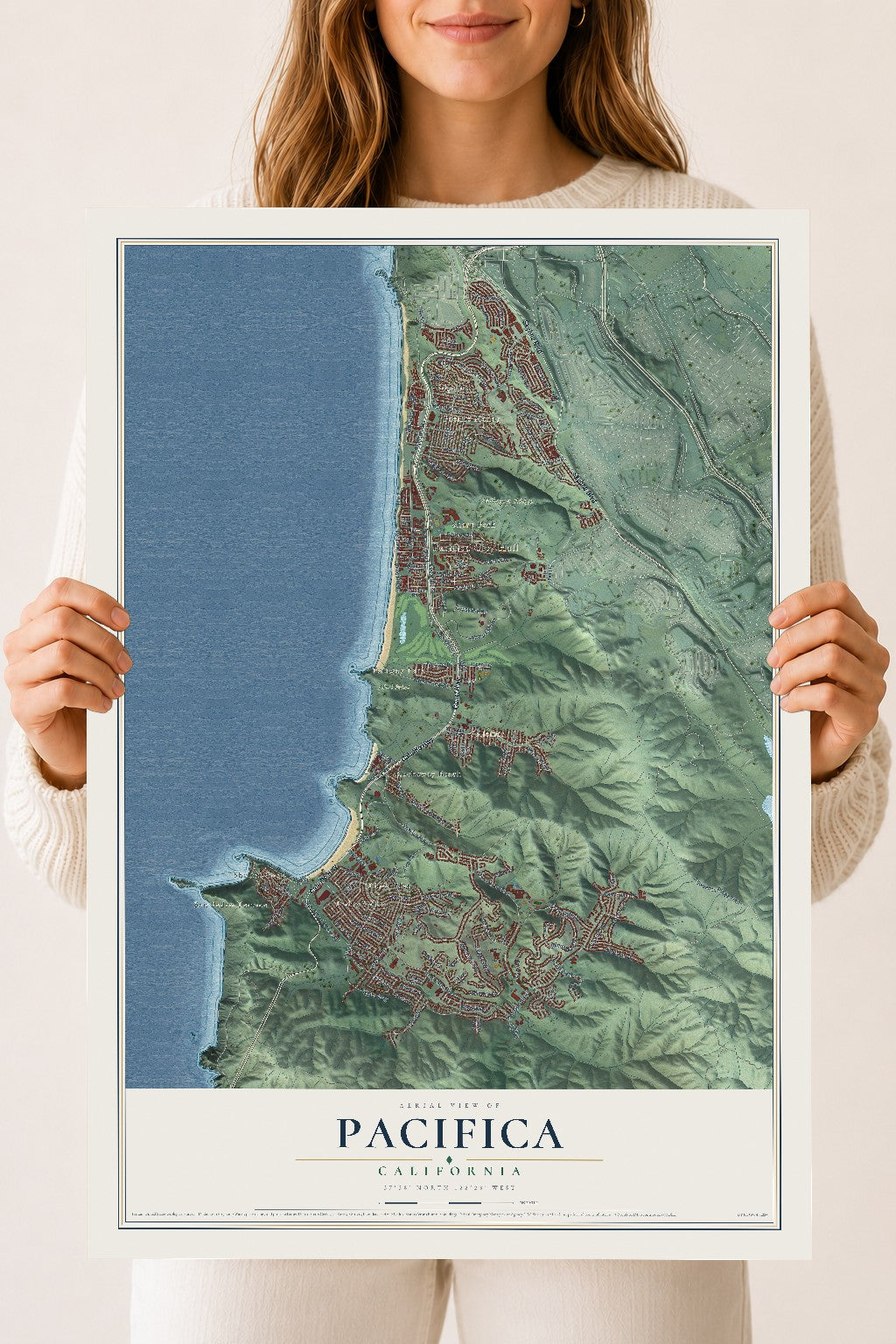 Map of Pacifica, California, 18 x 24 inch unframed archival matte print