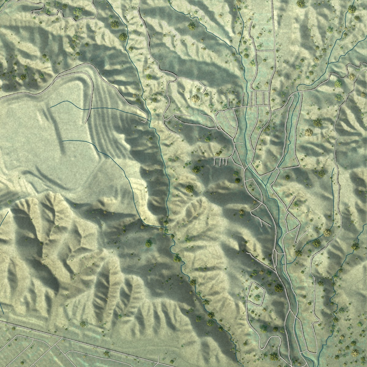 Second close-up of the map of Pacoima, California print showing more streets and buildings