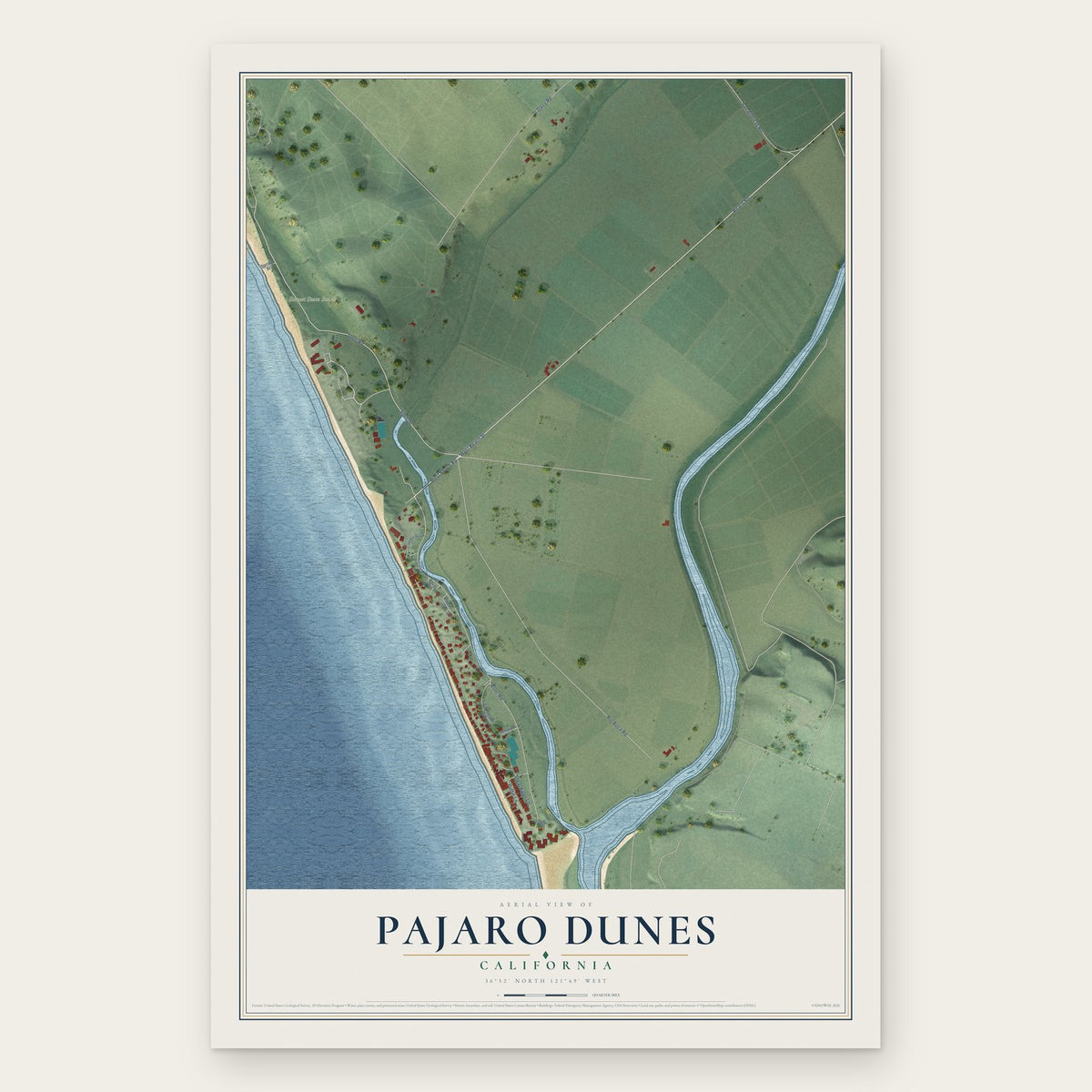 Pajaro Dunes, California map print, the full design