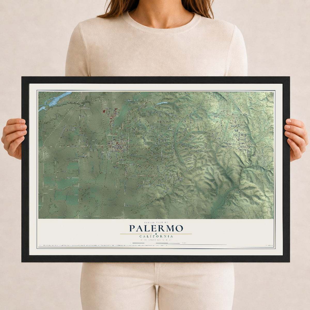 Map of Palermo, California, 12 x 18 inch print in a black wood frame