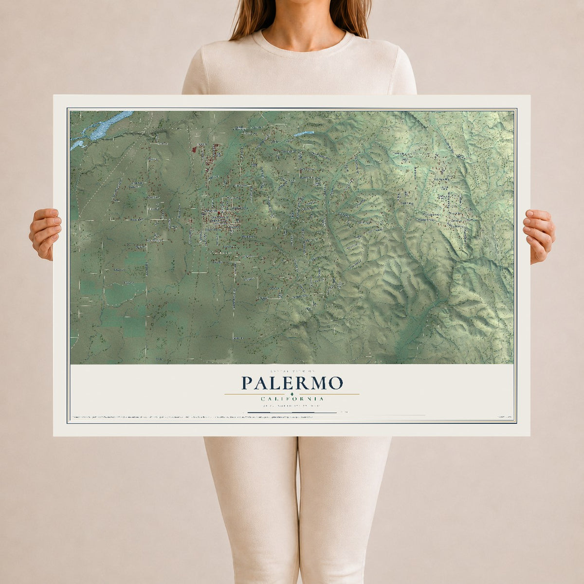 Map of Palermo, California, 24 x 36 inch unframed archival matte print