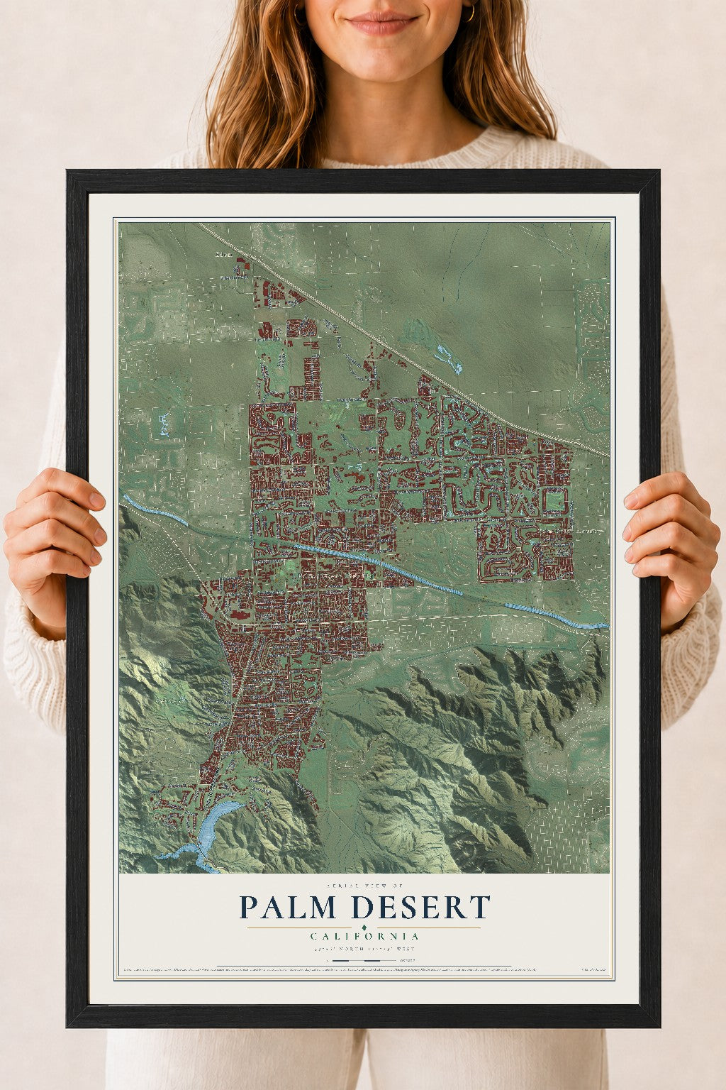Map of Palm Desert, California, 18 x 24 inch print in a black wood frame